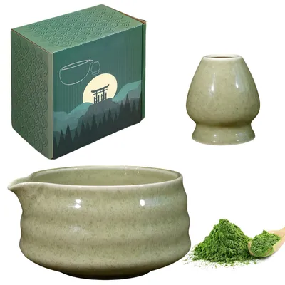 Matcha-Theeset 2-tlg. Keramik mit Gardehalter & Pulverbehälter