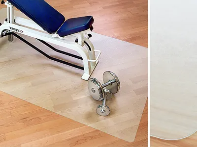 Immagine prodotto di Tappeto sportivo per attrezzi fitness rettangolare in polipropilene lattiginoso-trasparente 90 x 90 cm
