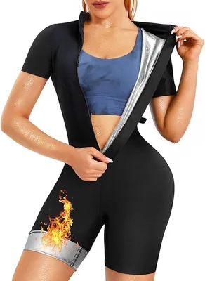 Produktbild von Damen Saunaanzüge Neopren Ganzkörper Jumpsuit Taillentrainer Bauchweg Schwitzeffekt Thermo Sweat Schweiß Sauna Schwitzanzug - M