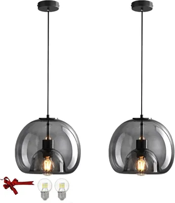 Hängelampe 2er-Pack, rauchgraues Glas, 2 LED-Leuchtmittel, verstellbar