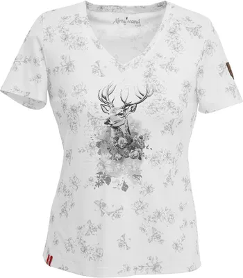 Produktbild von Almgwand KREUZALM T-Shirt mit Hirschprint, floralem Alloverdruck und weicher Qualität