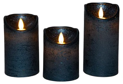 Productafbeelding van Stompkaars rustiek wax bewegende vlam 10/12,5/15x7,5 cm metallic blauw s/3 Anna's Collection