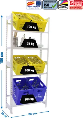 Produktbild von Simonrack Getränkekistenregal SIMONBOTTLE 8425437087813 weiß 80,0 x 30,0 x 180,0 cm