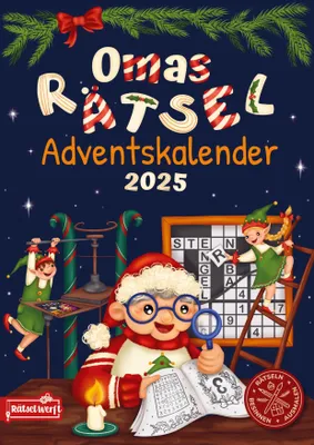 An illustration of a Christmas-themed advent calendar with puzzles.