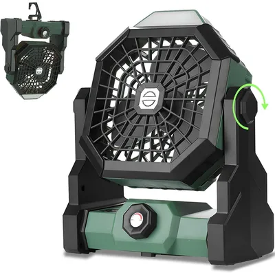 Produktbild von Camping Ventilator mit Akku 7800mAh, Tragbarer, wiederaufladbarer Campingventilator mit LED-Laterne – 270° drehbar, 8 Geschwindigkeiten, Doppelmotor