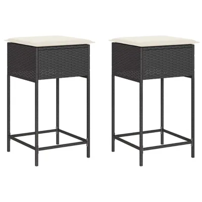 Produktbild von Garten-Barhocker mit Kissen 2 Stk. Schwarz Poly Rattan