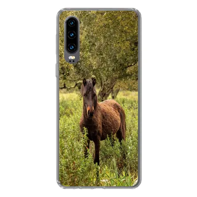 Produktbild von MuchoWow® Handyhülle Schutzhülle Hülle für Huawei P30 Pferd - Wald - Gras Silikon Softcase Handy Hülle - Kartenbesitzer