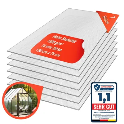 Produktbild von Gewächshausplatten 7 Stück 10mm Doppelsteg Polycarbonat Platten Hohlkammerplatten Stegplatten 1500g/qm  70 x 150 cm Plexiglas UV-Beständig