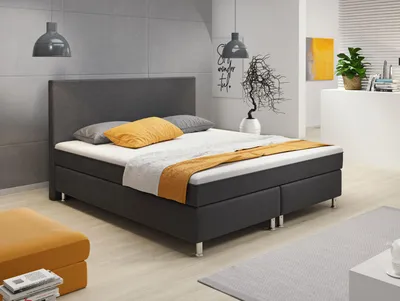 Produktbild von Boxspringbett Berlin 180x200 cm Anthrazit mit Topper-Optik