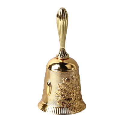 Produktbild von Handglocke Vintage Messing Antik Exquisites geschnitztes Muster Handglocke Handglocke für Abendessen Hochzeit Party Familie Schule Gold