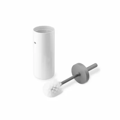 A toilet brush and its holder are shown against a white background.