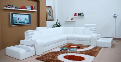Obrázek produktu pro Moderní rohová sedačka, tvar L, čalouněná, s područkami a úložným prostorem, včetně taburetu. Obývací nábytek