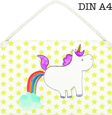 Produktbild von Mr. & Mrs. Panda Schild Einhorn Pupsen DIN A4 - Weiß - Geschenk, Wandbild Holz, Pups, Lustig, Freundin, Spaß, Türschild, Deko Wandtafel, kleine aufmerksamkeit, holzbild