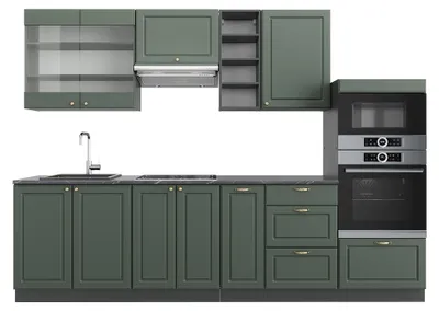 Produktbild von Küchenzeile Vicco Fame-Line Grün-Gold Landhaus/Anthrazit 280 cm ohne Arbeitsplatte, Model 38054