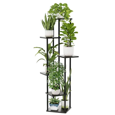 Produktbild von Bamworld Blumenständer Schwarz, Metall Pflanzenständer 6-stöckig, platzsparend für Wohnzimmer, Balkon & Ecke, Deko-Regal Indoor, Schwarz