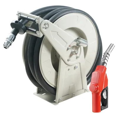 Immagine prodotto di Avvolgitubo per gasolio - Tubo flessibile retrattile per carburante - 1 pollice x 33 piedi - Ugello di rifornimento automatico