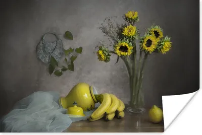 Produktbild von MuchoWow® Poster Stilleben - Malerei - Obst - Sonnenblumen - Vase - Bananen - Kunst 90x60 cm - Schlafzimmer