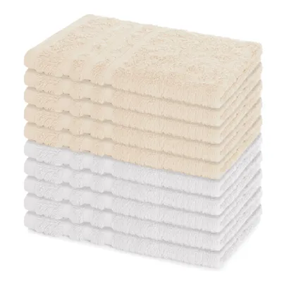 Produktbild von Lavea® 10er Set Gästehandtücher 30x50 cm, Weiche & Saugstarke Gästetücher aus 100% Baumwolle, Frottierserie Elena, Waschbar 60°C – Weiß & Creme