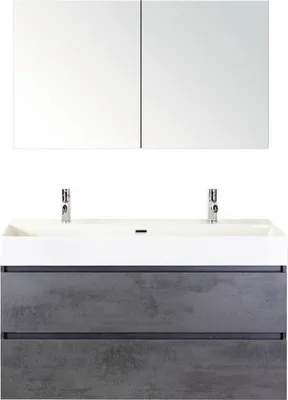 Produktbild von Sanox Badmöbel-Set Maxx XL BxHxT 121 x 170 x 45,5 cm Frontfarbe betonanthrazit mit Waschtisch Keramik weiß, Waschtischun