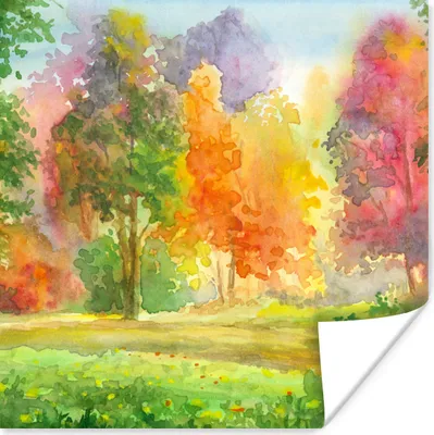 Produktbild von MuchoWow® Poster Eine bunte Illustration von Bäumen 50x50 cm - Wohnzimmerdekoration