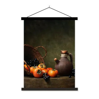 Produktbild von MuchoWow® Textilposter Rustikal - Obst - Korb - Stilleben 120x160 cm mit schwarzem Rahmen - Magnetischer