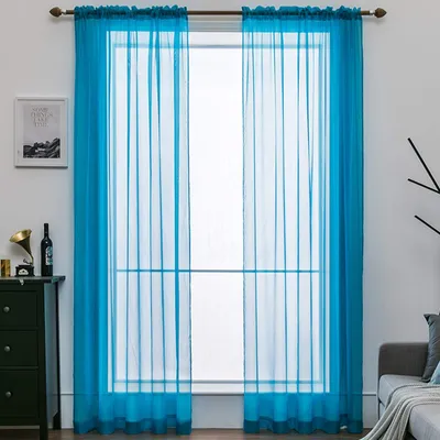 Vorhang mit Stangendurchzug, blau-türkis, 2er Set, 145x140 cm