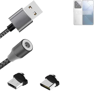 Produktbild von K-S-Trade Hochwertiges Magnet-Lade-kabel Sync-Kabel Daten-Kabel für Xiaomi 14 Pro mit USB-Typ-C-Anschluss und Micro-USB-Anschluss 2A bis zu 480mbps