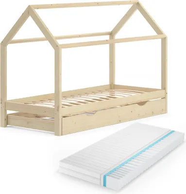 Immagine prodotto di Letto montessori bambini Vitalispa Wiki Legno 90x200 cm con letto per ospiti e materasso, Model 37585