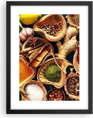 Produktbild von Gerahmtes Poster - Schwarzer Rahmen - Küche Essen Kräuter Gewürze - 30x40 cm - Wand Bild - Wanddeko - Wandbilder - Wandposter - Bilderrahmen - Bilder - Kunstdruck - Wandbild - P2BPA30x40-2844