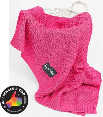 Produktbild von Bellochi Babydecke für Mädchen und Junge - 100% Bambus - Kuscheldecke Kinder Erstlingsdecke Strickdecke - für den Sommer - Superweich Atmungsaktiv - 100x80 cm - Himbeere - mallow