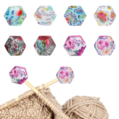 Maschenstopper 8er-Set für Stricknadeln 3-9 mm, Blumenmuster