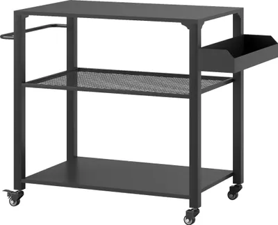 Image de Chariot barbecue et de service à 3 niveaux – Table barbecue en acier inoxydable avec plan de travail, étagères et roulettes, table d'appoint pour barbecue pour le jardin et la terrasse, 105 x 50 x 79 cm, noir