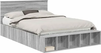 Produktbild von vidaXL Bettrahmen mit Regal Graues Sonoma 140 x 200 cm Holzwerkstoff