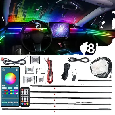 Immagine prodotto di Strisce LED per l'interno dell'auto, con opzioni di colore RGB, controllo wireless, 18 funzioni in 1, RGB-A