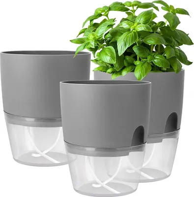 Produktbild von Kräutertopf Küche Set Fensterbank selbstbewässernd-3er Set Kräutergarten für die Küche,18.2X 11x 15.3 cm, für frische Küchenkräuter, Grau