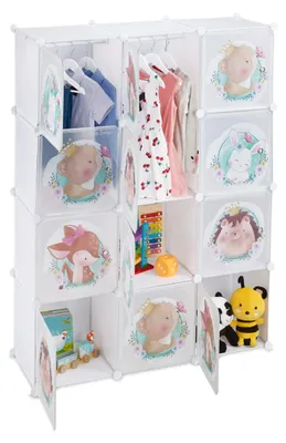 Kinderkleiderschrank 145x110x37 cm, 2 Kleiderstangen, Türen mit Tieren