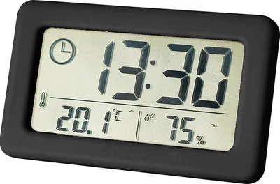 Produktbild von Mini Digitaluhr Temperatur Luft feuchtigkeit tragbare Tisch uhr Thermometer Hygrometer 12/24h batterie betriebene LED-Uhr, schwarz