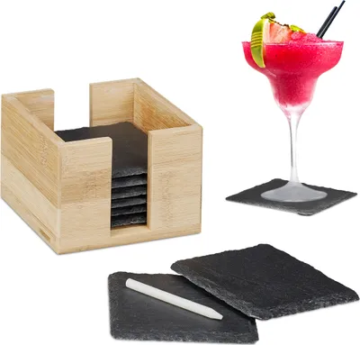 Produktbild von relaxdays Schiefer Untersetzer 8er Set Bambusbox