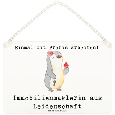 Produktbild von Mr. & Mrs. Panda Schild Immobilienmaklerin Leidenschaft DIN A6 - Weiß - Geschenk, Immobilienkauffrau, Spruch, Holzschild, Ausbildung, Deko, kleine aufmerksamkeit, Lustig