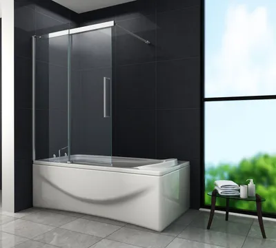 Produktbild von Glasdeals Duschtrennwand Schiebetür für Badewanne DOZE 120x150 cm, ESG Sicherheitsglas, Aluminium, Edelstahl, Easy-Clean, rahmenlos, extra hohe Ausführung, Wandausgleich bis 15mm, Links-/Rechtsmontage, verdeckte Verschraubung