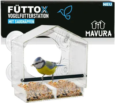 Immagine prodotto di FÜTTOX Casetta per uccelli Mangiatoia per uccelli Mangiatoia per finestre Stazione di alimentazione Trasparente Trasparente con ventose