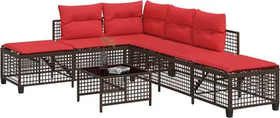 Produktbild von 3-teiliges Ecksofa-Set für den Garten mit Kissen, braun, Polyrattan