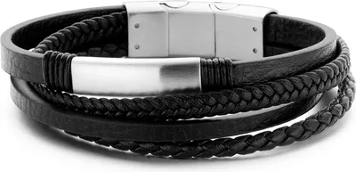 Produktbild von Frank 1967 7FB-0226 - Herrenarmband mit Stahlelementen - geflochtenes Leder - Länge 20 + 1 cm - schwarz