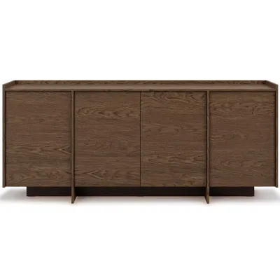A front view of a wooden sideboard with four doors.