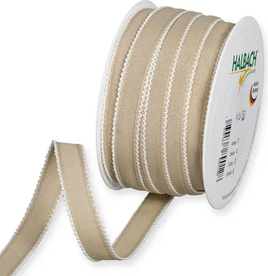 Produktbild von Dekoband Baumwolloptik natur linne weiß 15 mm x 25 m