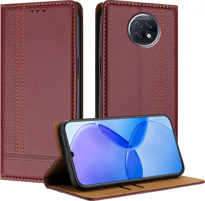 Produktbild von Handyhülle für Xiaomi Redmi Note 9T Leder Flip Klappbare Schutzhülle mit Standfunktion Dunkelrot