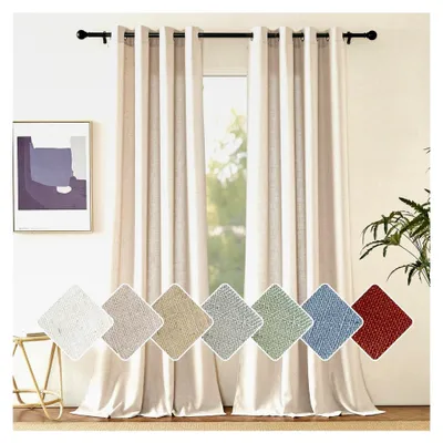 Produktbild von Leinenvorhang Natur Wohnzimmer Gardinen mit Ösen 2er Set H 245 x B 140 cm Halbtransparent Boho Stil