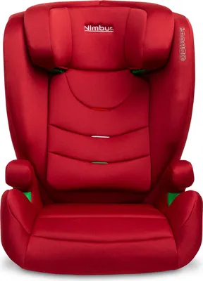 A red child car seat is shown from the front.