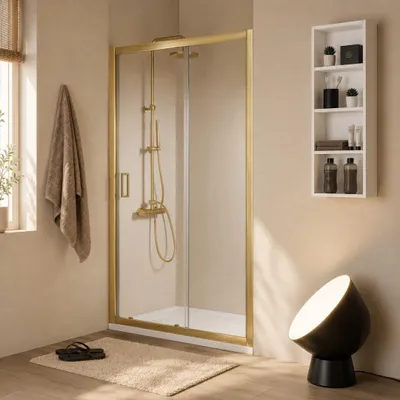 Immagine prodotto di Porta doccia nicchia 140 cm oro spazzolato vetro 6 mm scorrevole | City