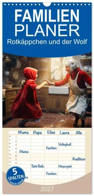 Produktbild von Familienplaner 2027 - Rotkäppchen und der Wolf mit 5 Spalten (Wandkalender, 21 x 45 cm) CALVENDO